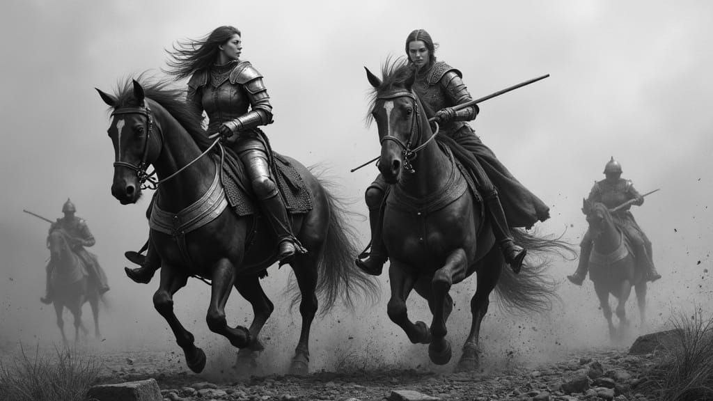 Knights in Battle on War-Torn Field