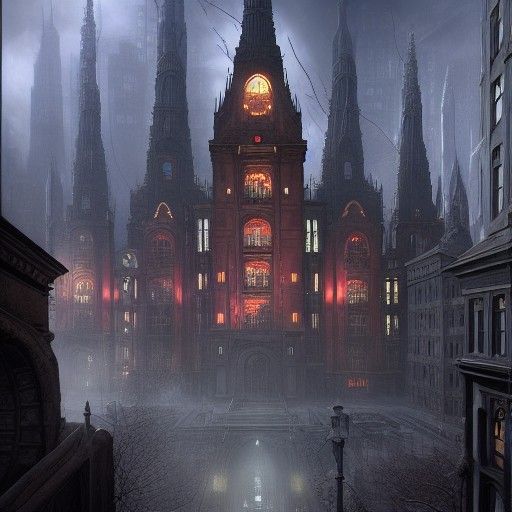 Lovecraftian Horror City in Art Nouveau Style