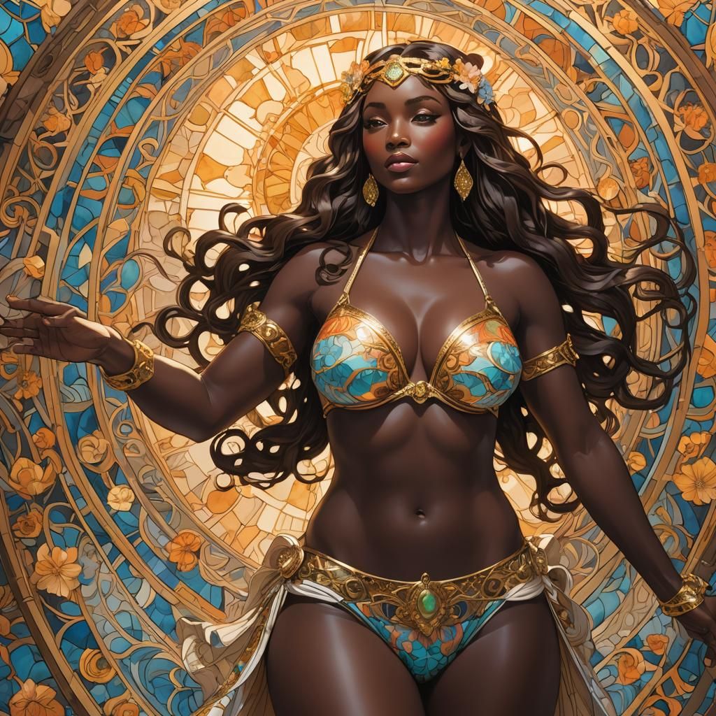 Sensual Goddess Portrait in Art Nouveau Style