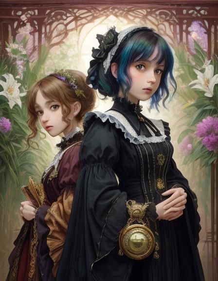 Victorian Gothic Couple with Lilies: Impasto Acrylic Paintin...