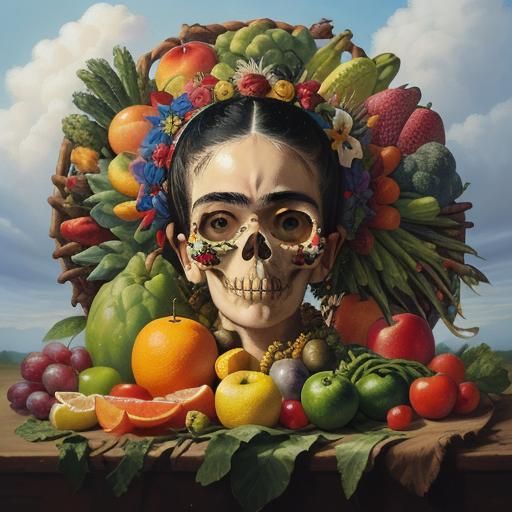 Frida Kahlo Angel Skull Still Life Painting