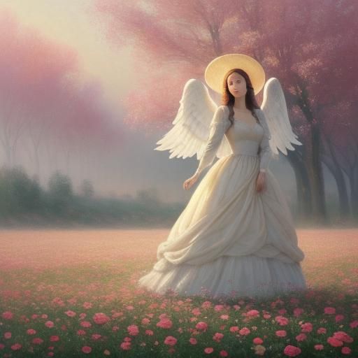 Woman in Rose Field: Surreal Impressionist Oil Painting