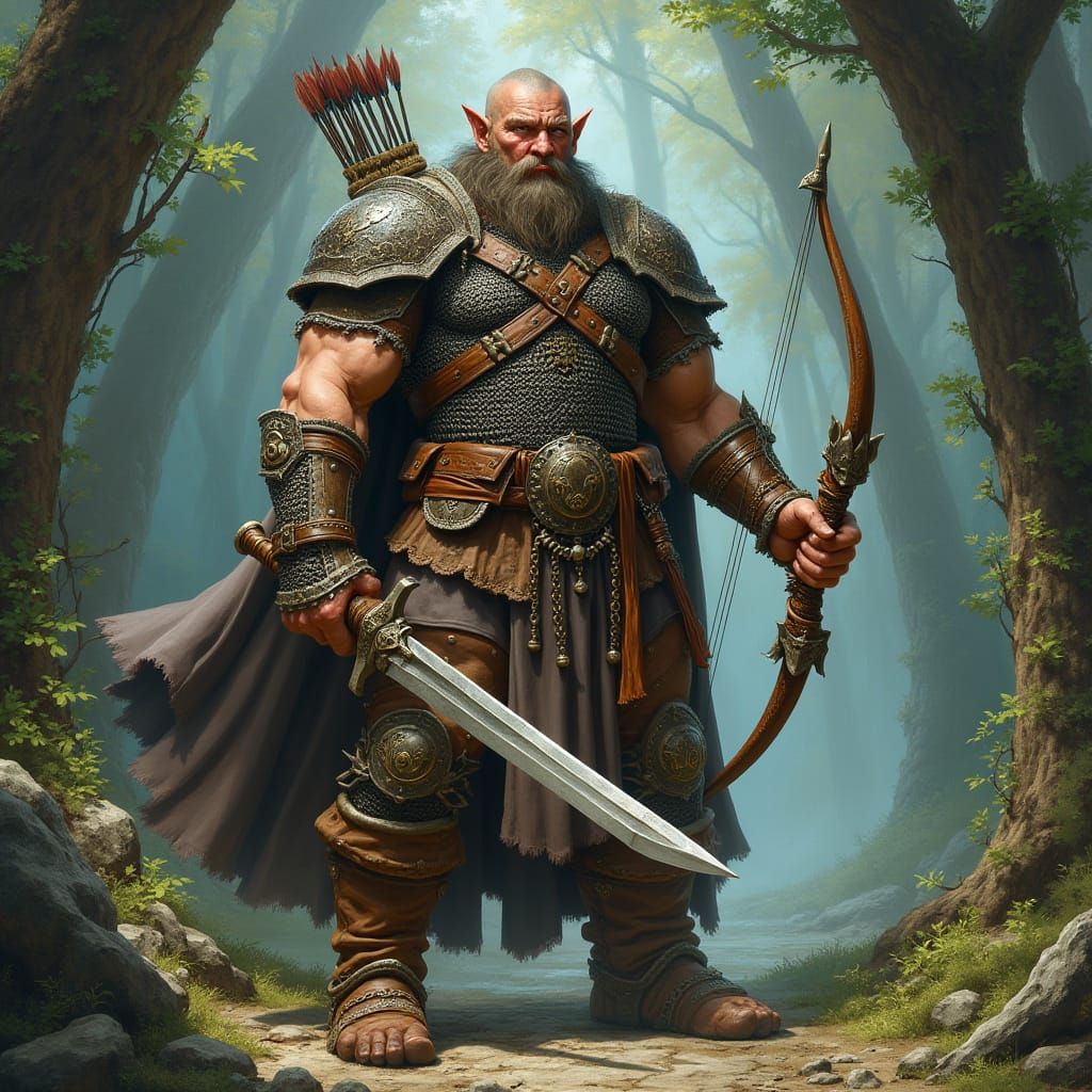 Half Orc Half Elf Fighter in Chain Mail Armor