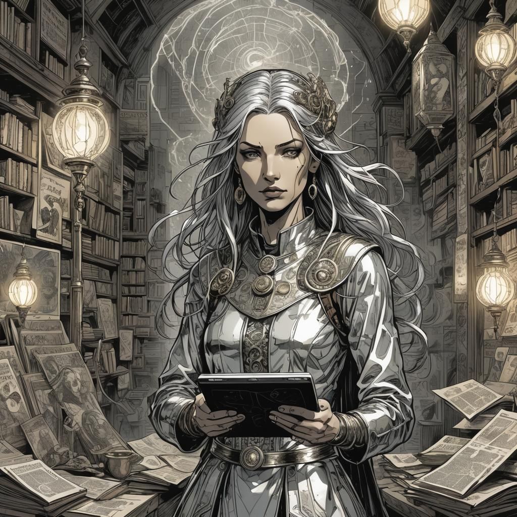 Ophion: Cyberpunk Comic Book Character with Tablet