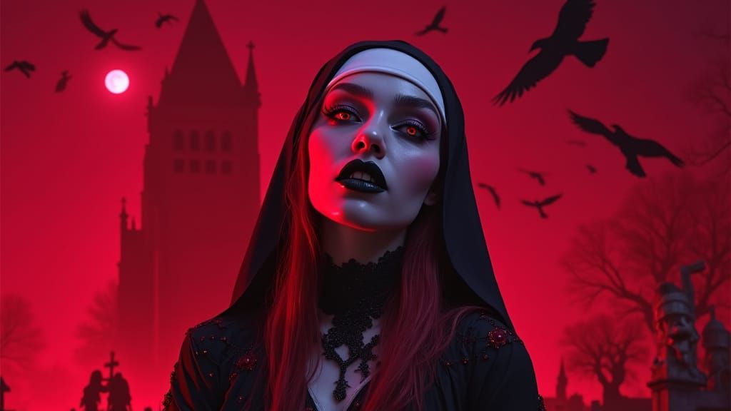 Gothic Vampire in Moonlit Medieval Scene
