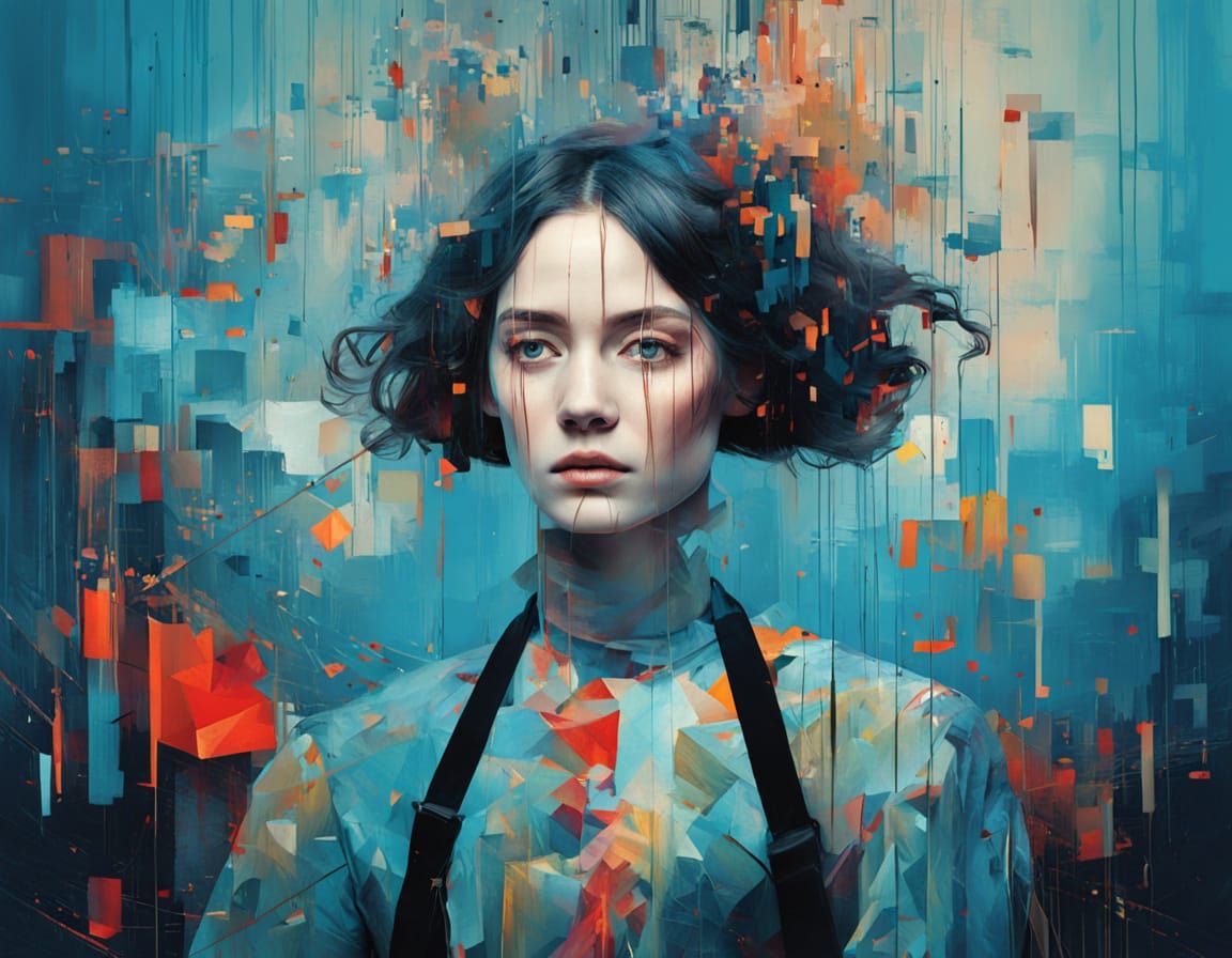 Melting Woman Portrait in Glitch Art Style