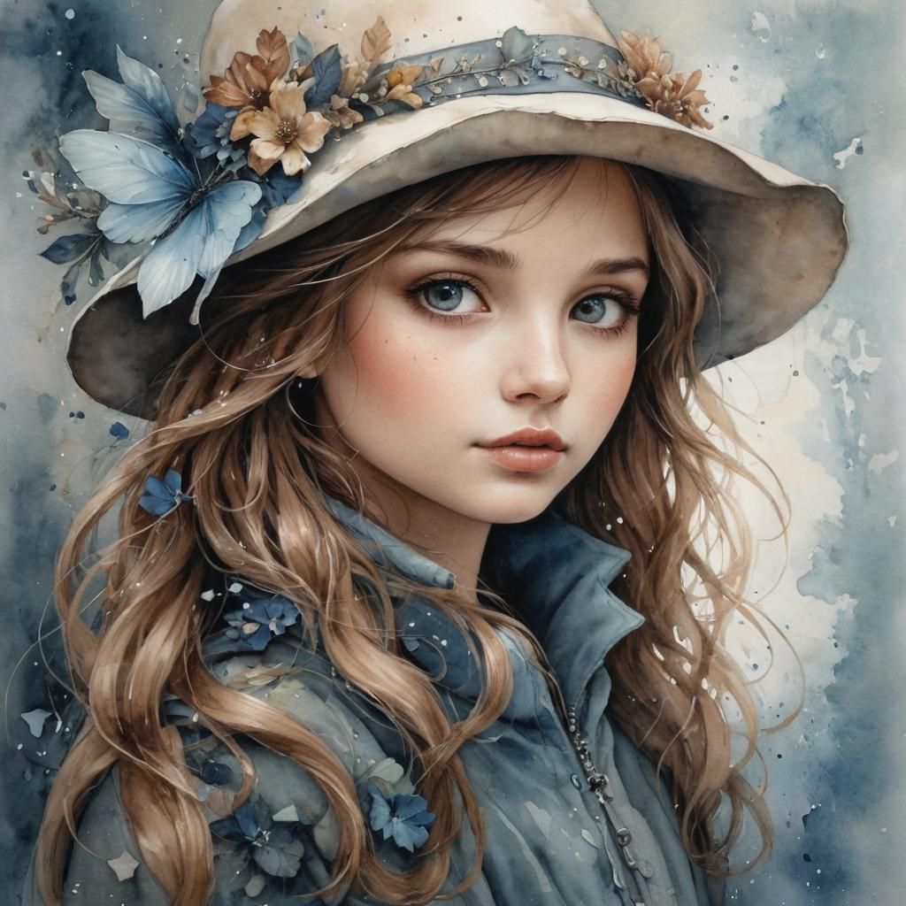 Elegant Ink Drawing of a Beautiful Girl