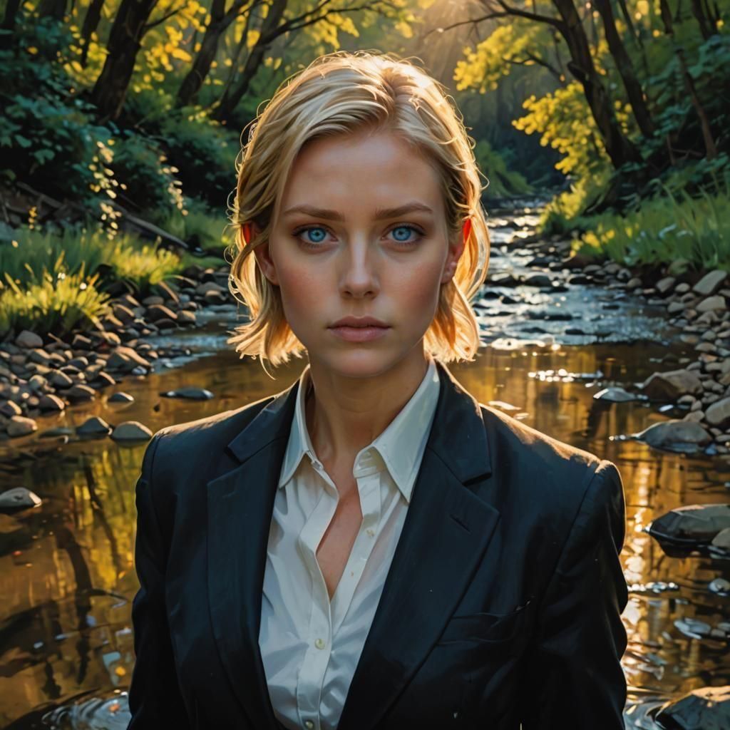 Astrid Hofferson in Black Suit with Earpiece