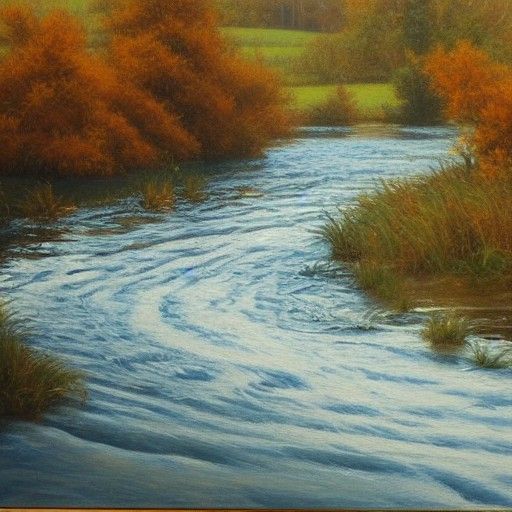 Liquid People River in Oil Painting Style