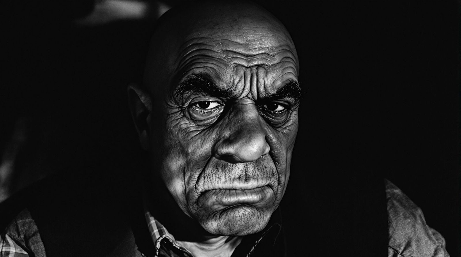 Realistic Black and White Portrait of a Weary Man
