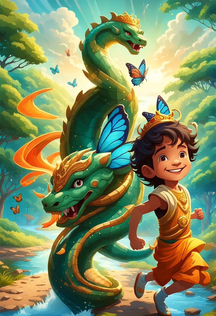 Divine Boy Running with Butterfly: Hindu Folk Art