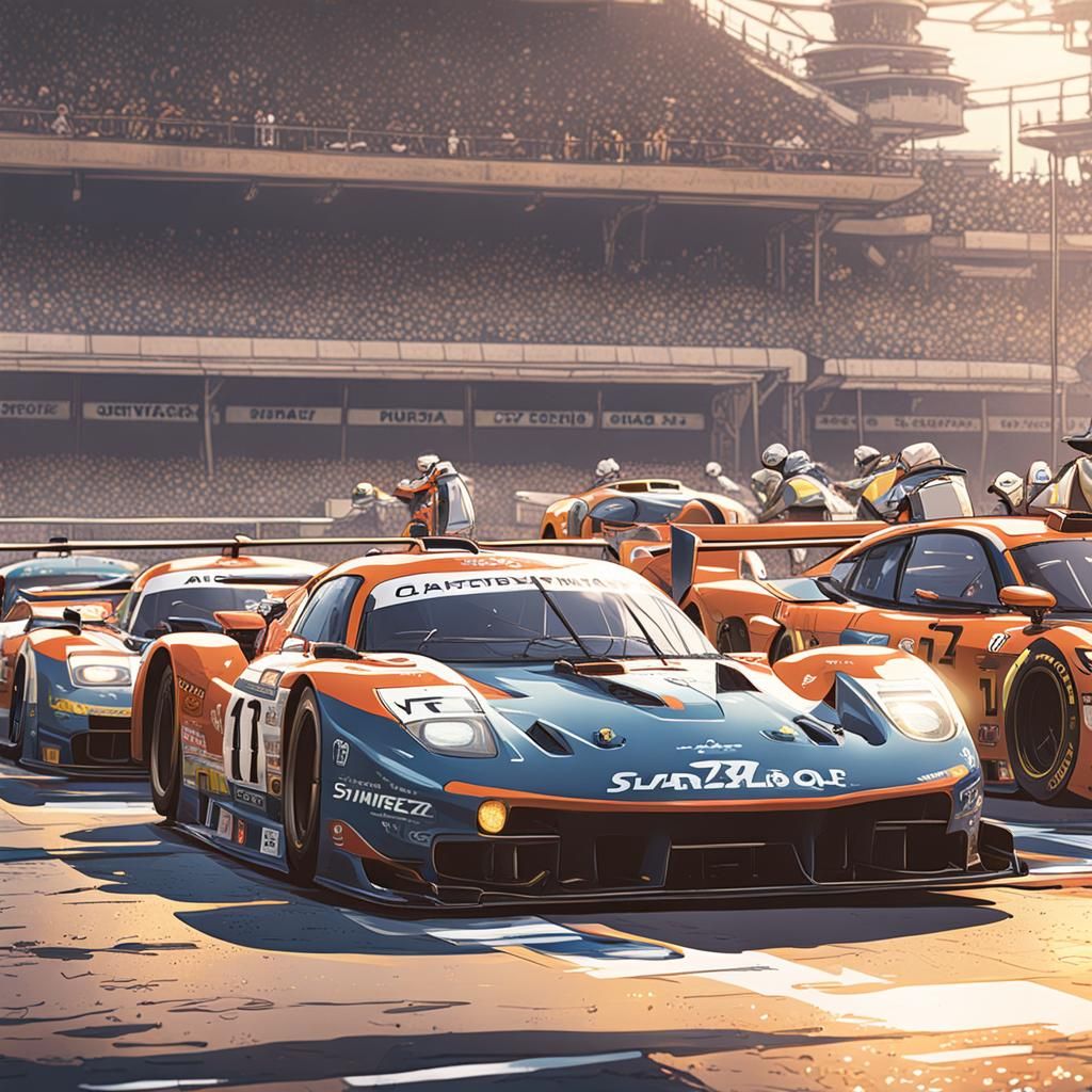 Race Cars at Start Line in Anime Style