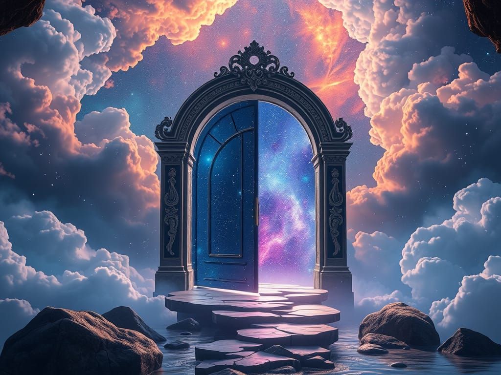 Floating Door to the Unknown: Astral Digital Art
