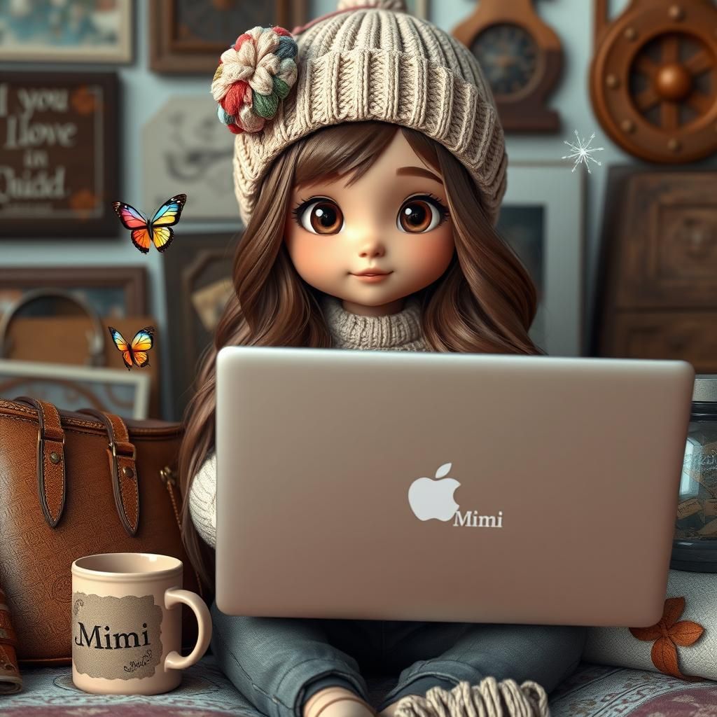 Chibi Girl in Cozy Room, Whimsical Digital Art