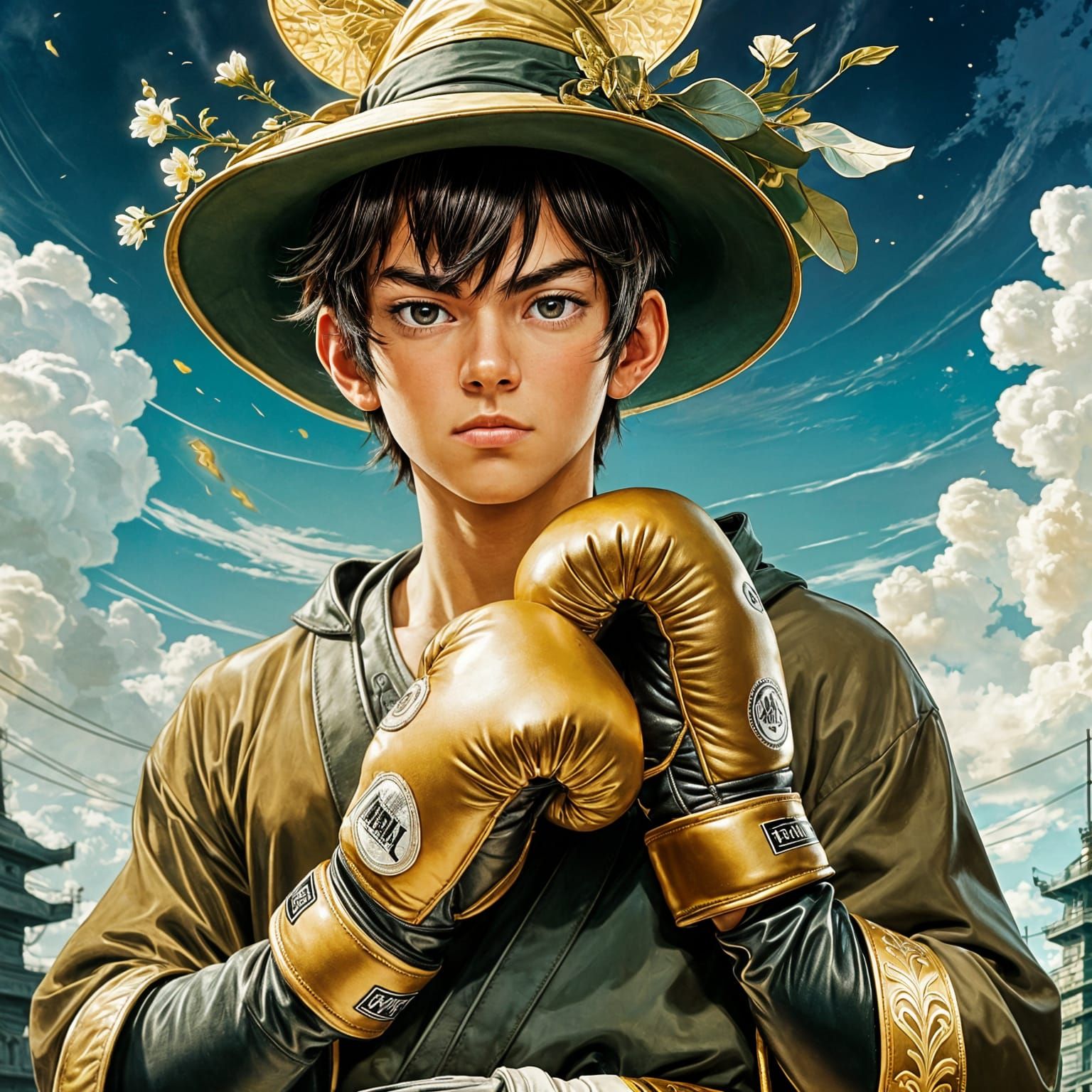Boxer Portrait in Anime-Inspired Baroque Style