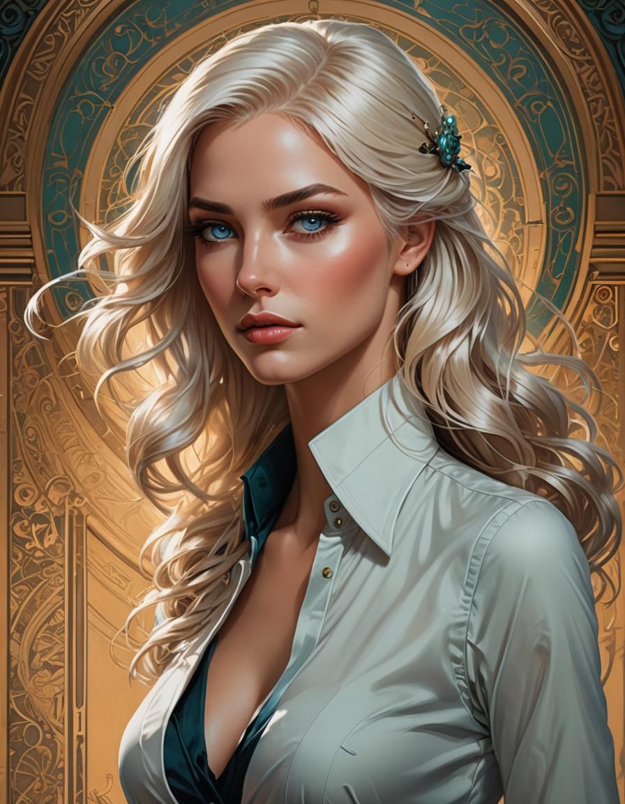 Elegant Blonde Woman Portrait in Watercolor Style