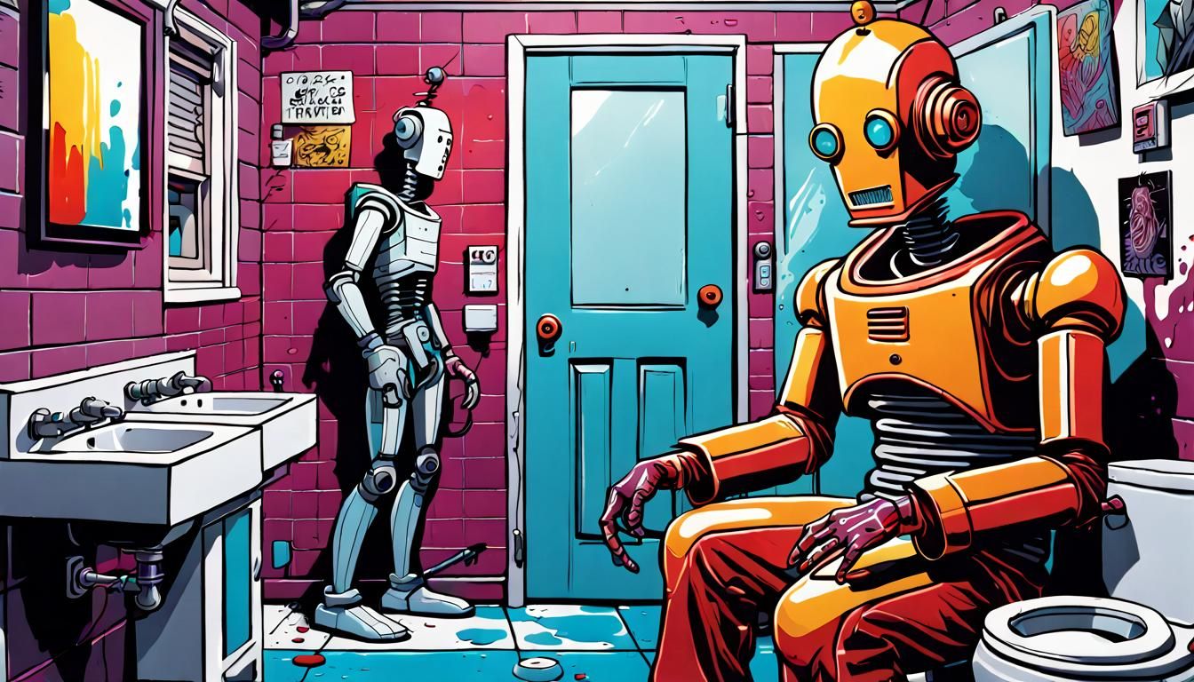 Arthur Dent's Bathroom Encounter: Comic Book Style