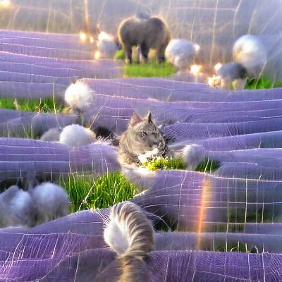Gray Tabby Cat in Lavender Field