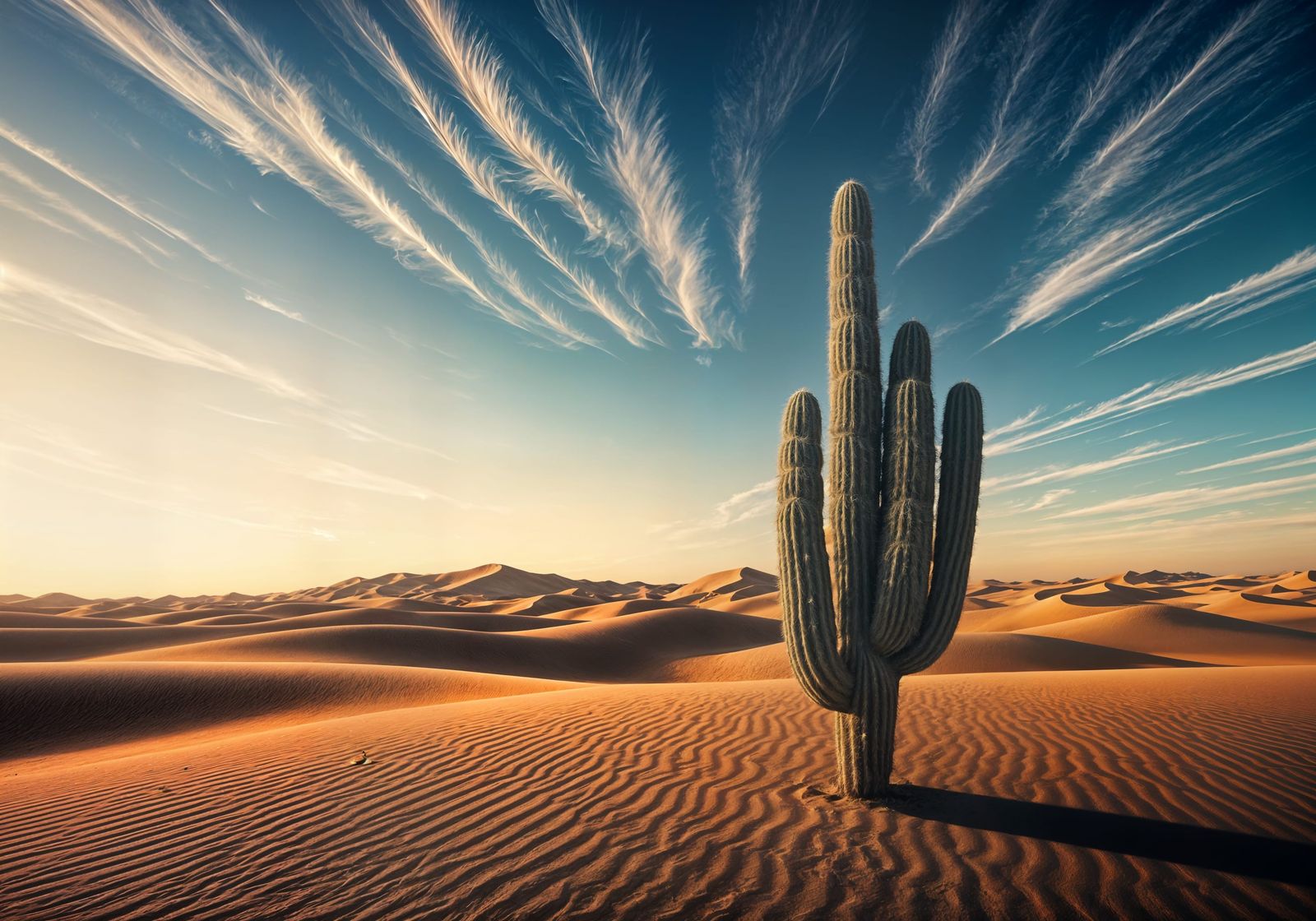 Solitary Cactus in Desert Dunes: Photorealistic Art