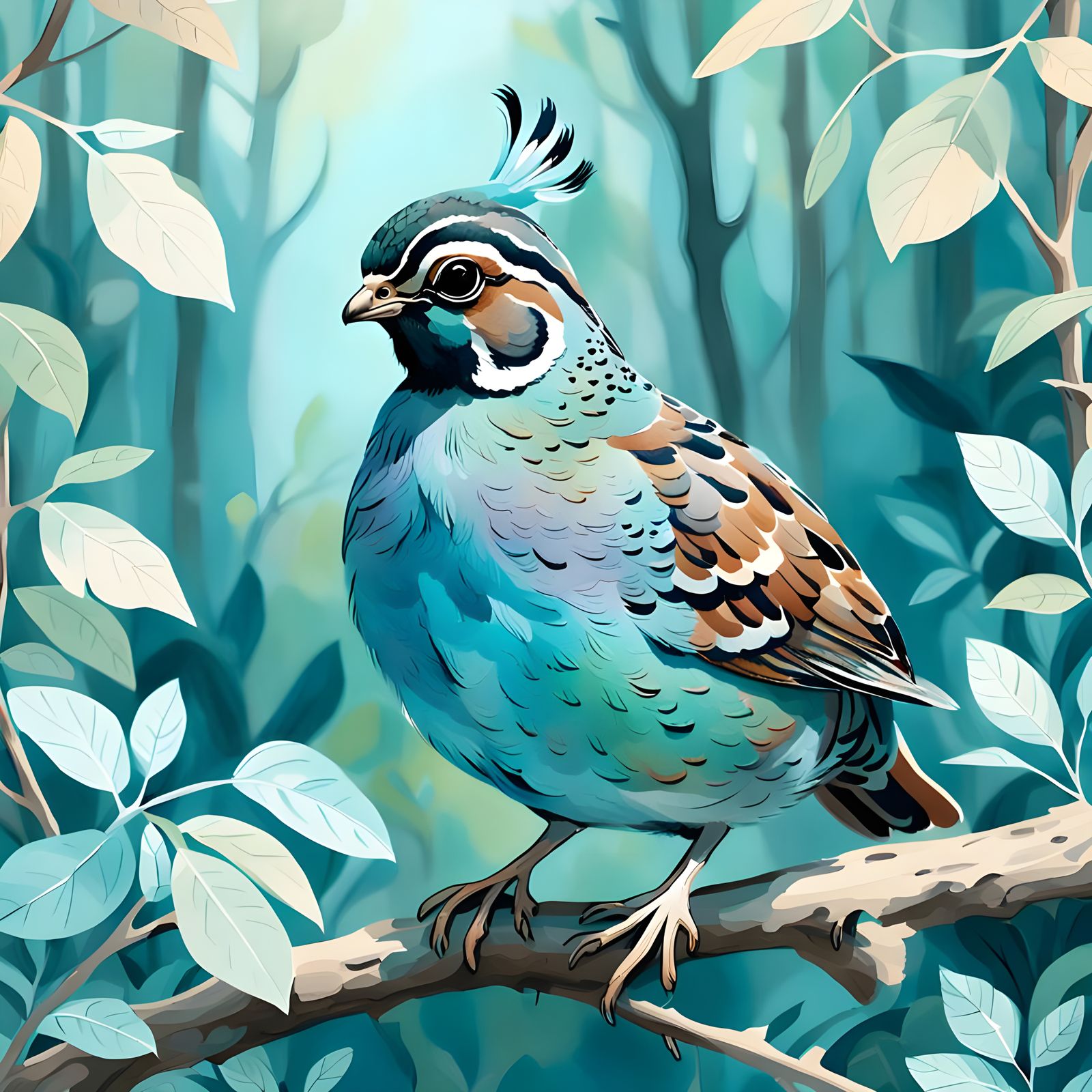 Cyan Quail Wallpaper Art