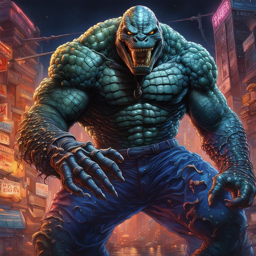 Killer Croc: 80s Concept Illustration in Sorayama Style