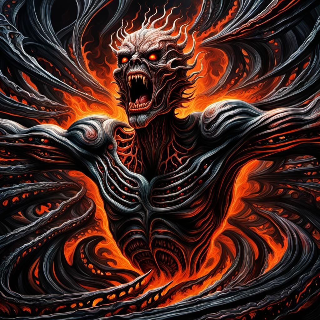Demonic Figure Screaming in Fiery Digital Art