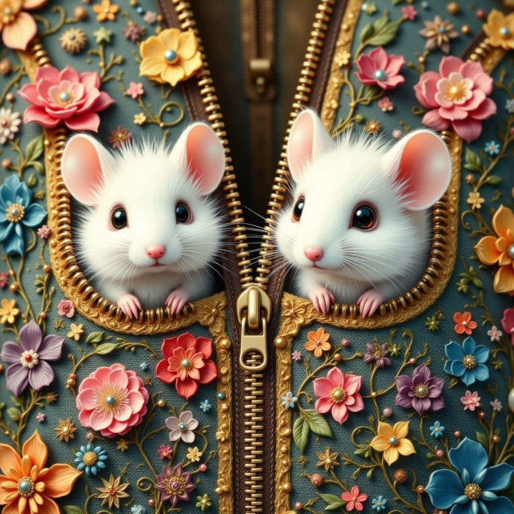 Mice Peeking From Zippers: Whimsical Digital Art