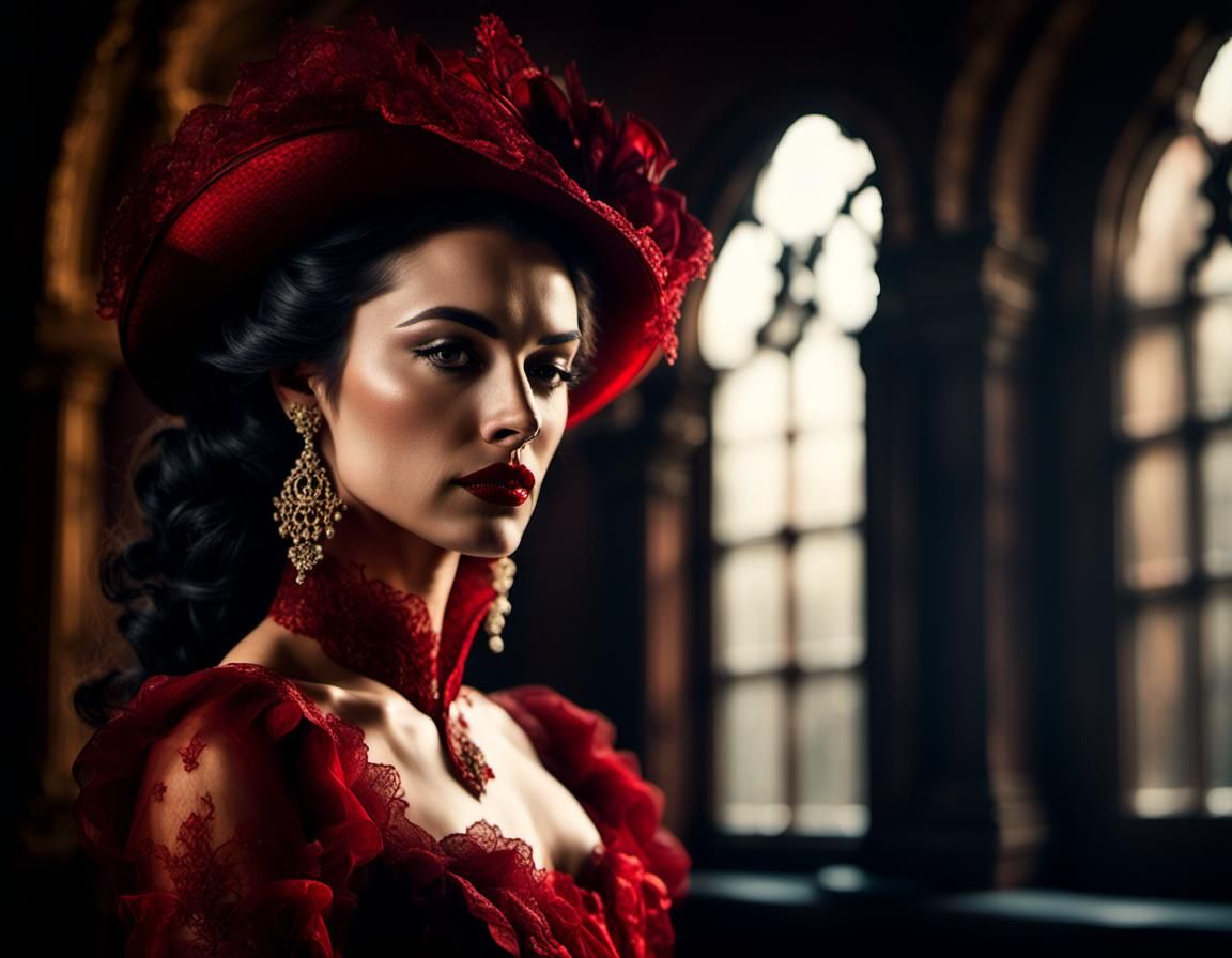 Baroque Portrait of Woman in Red Gown