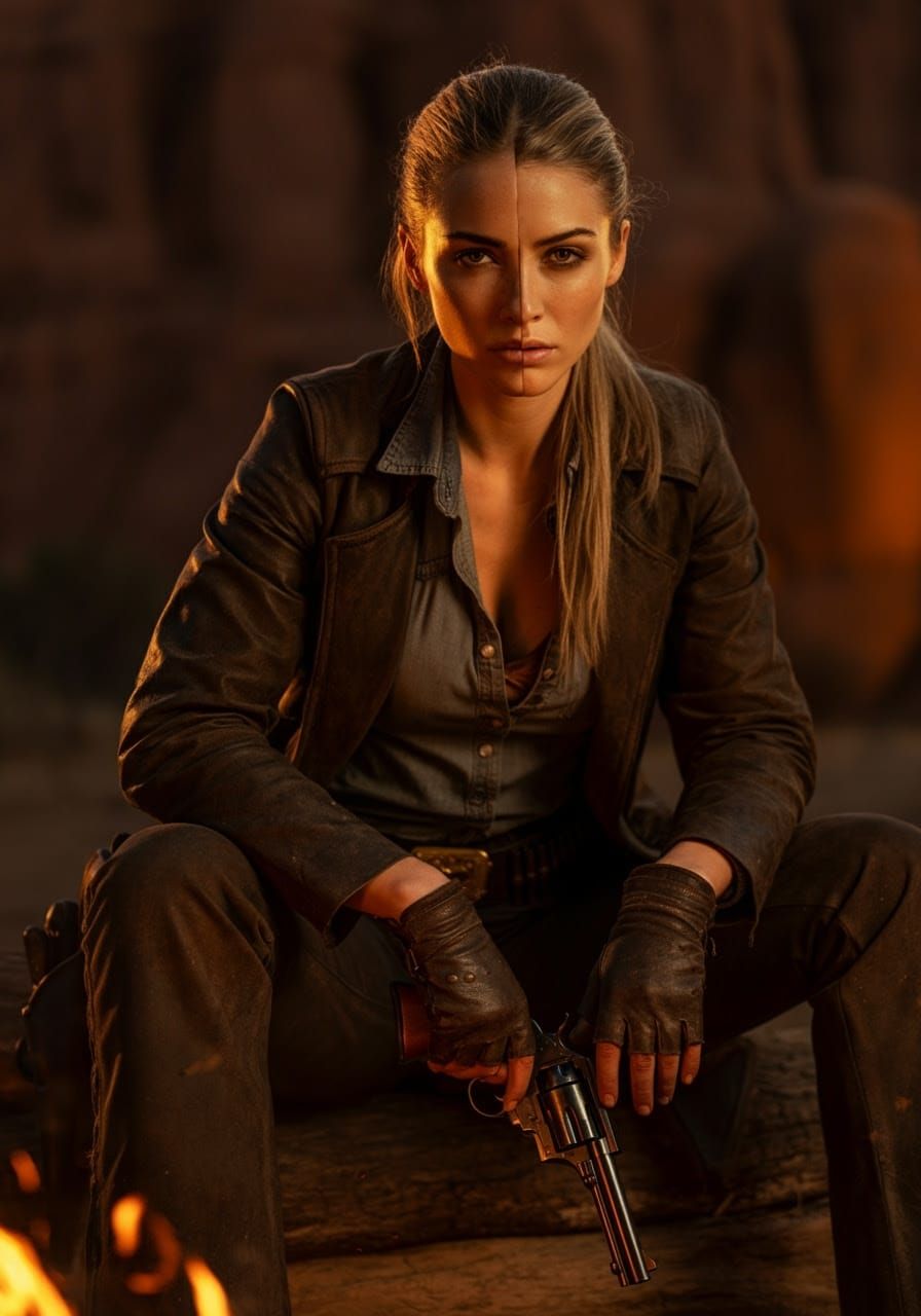 Rugged Western Gunslinger in Sunset Glow