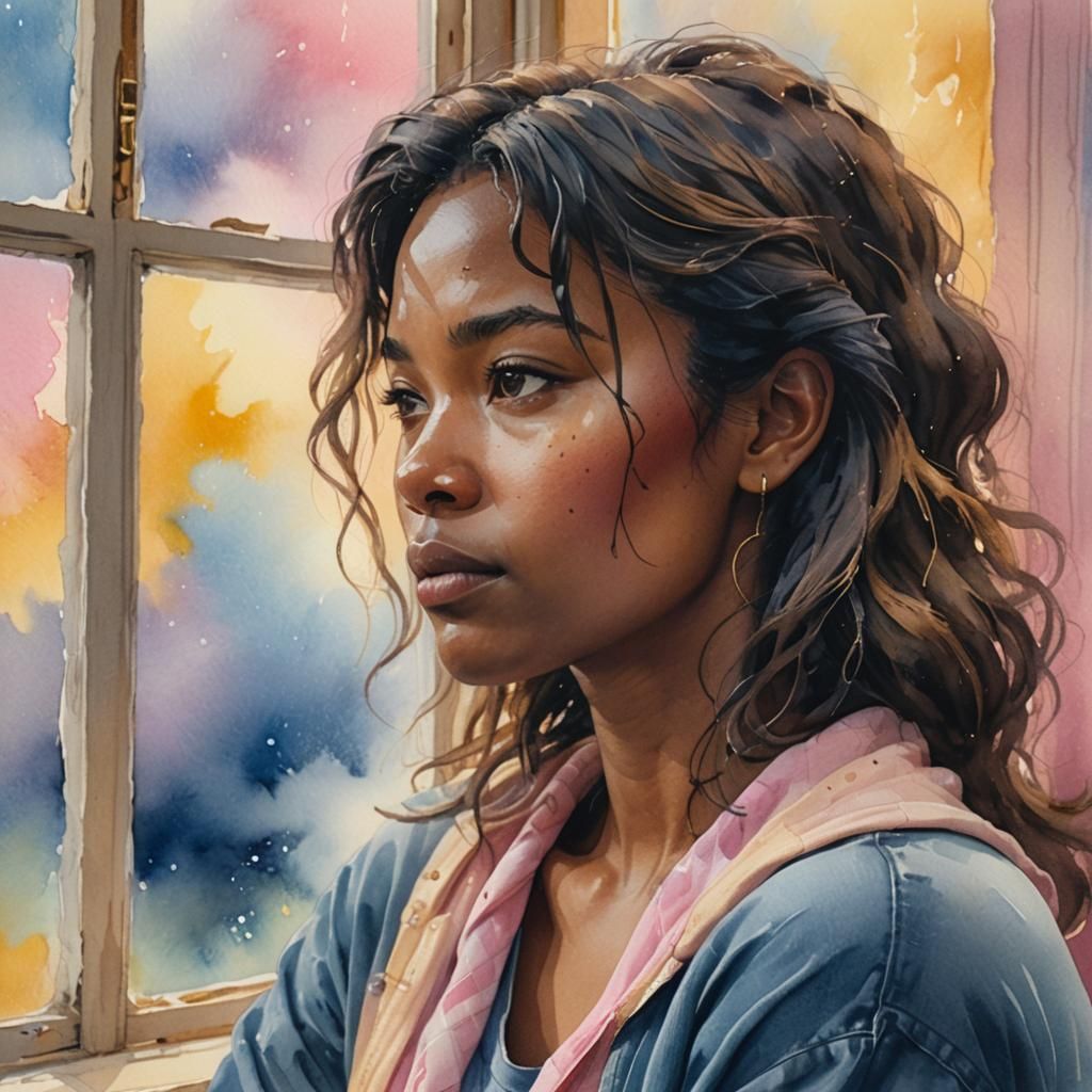 Peaceful Portrait in Watercolor During Storm