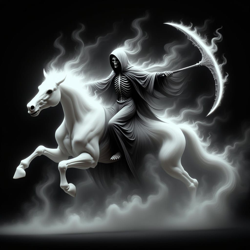 Ethereal Grim Reaper Rides Spectral Horse