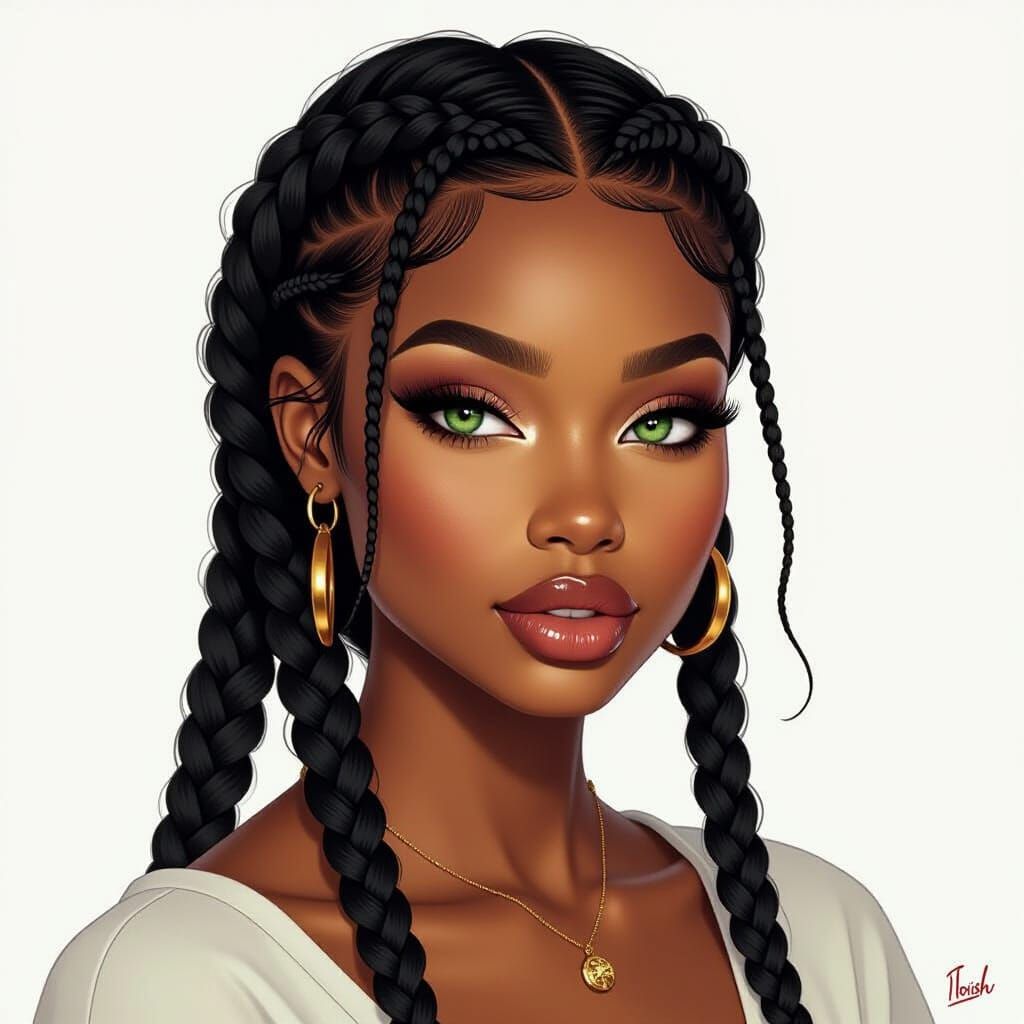 Dreamy Woman with Fulani Braids: Digital Portrait