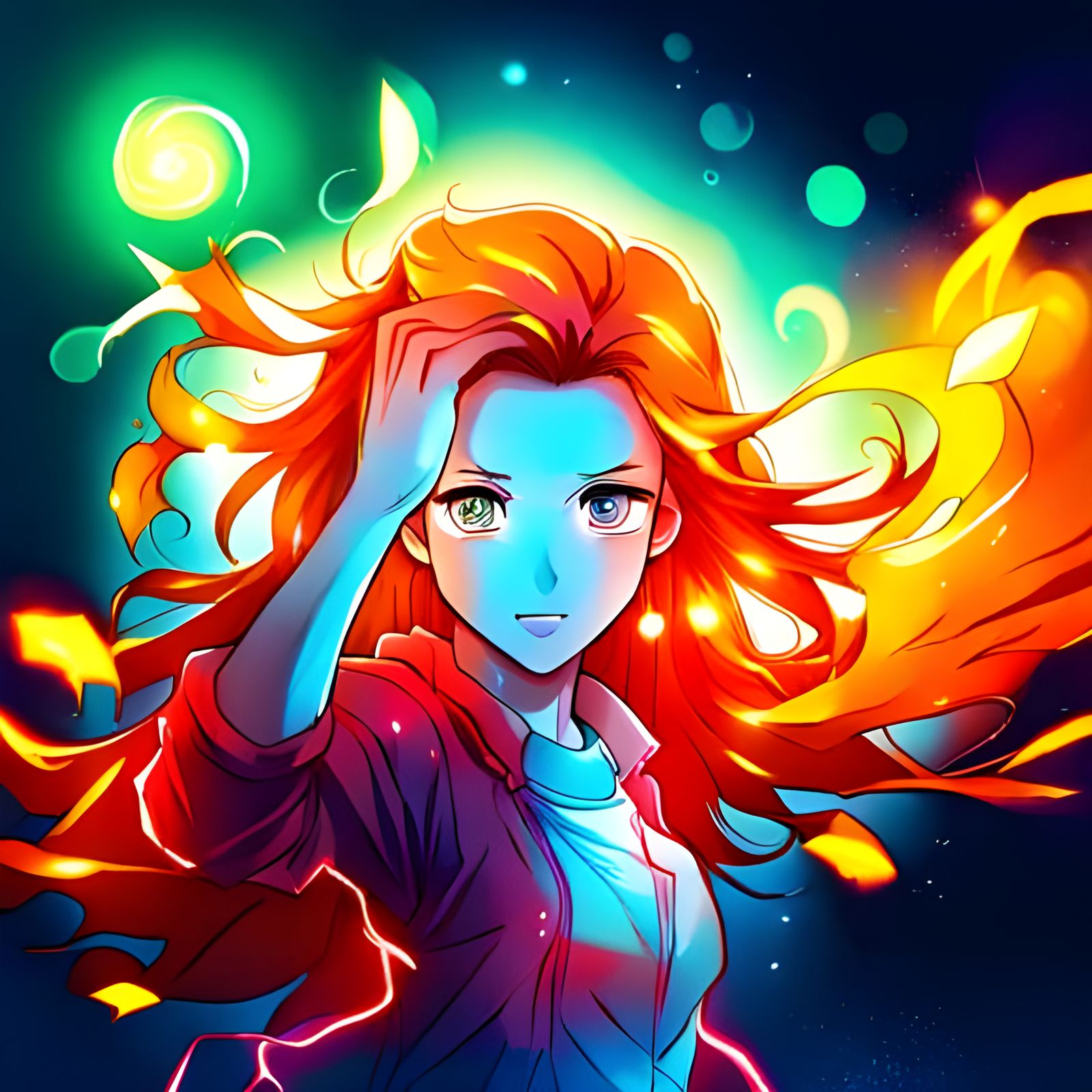 Magical Girl with Swirling Energy and Bloom Effect