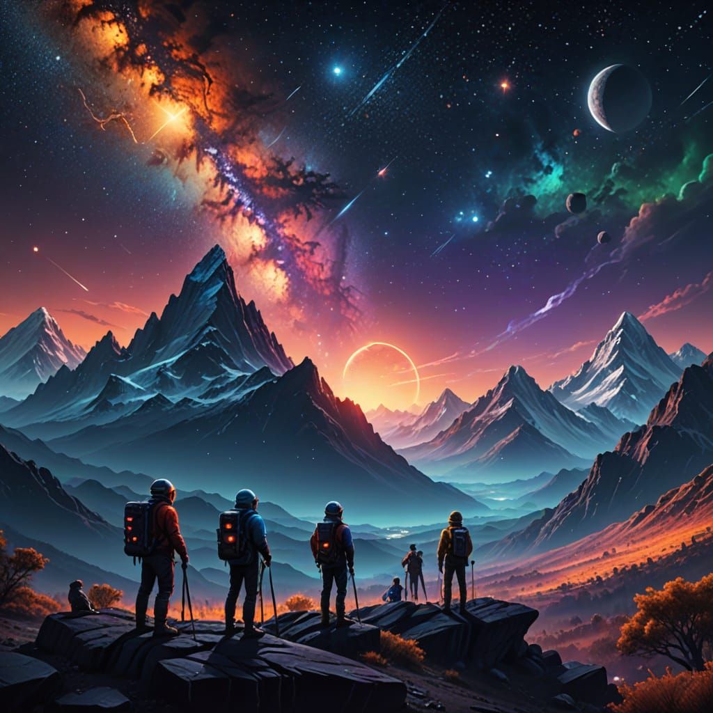 Prehistoric Astronomers Stargazing in Digital Art