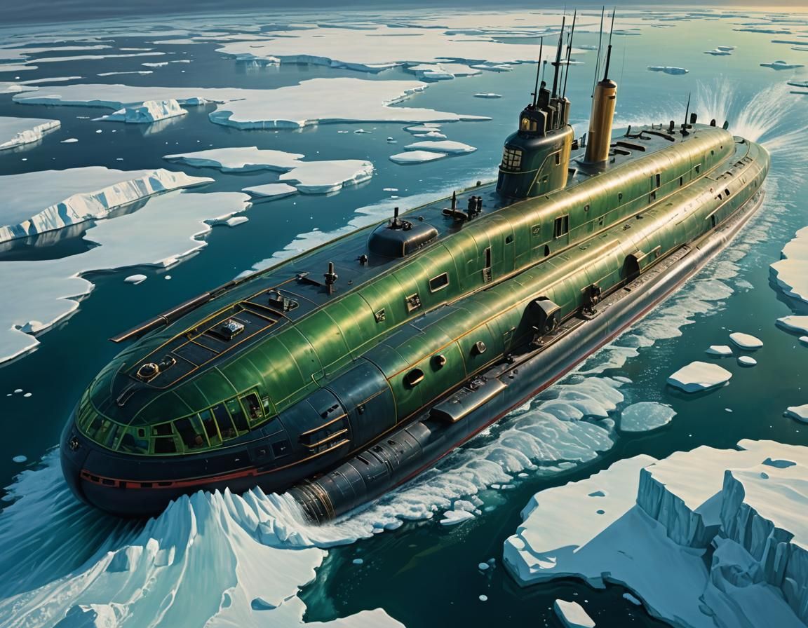 Majestic Atompunk Submarine Cruises Arctic Waters