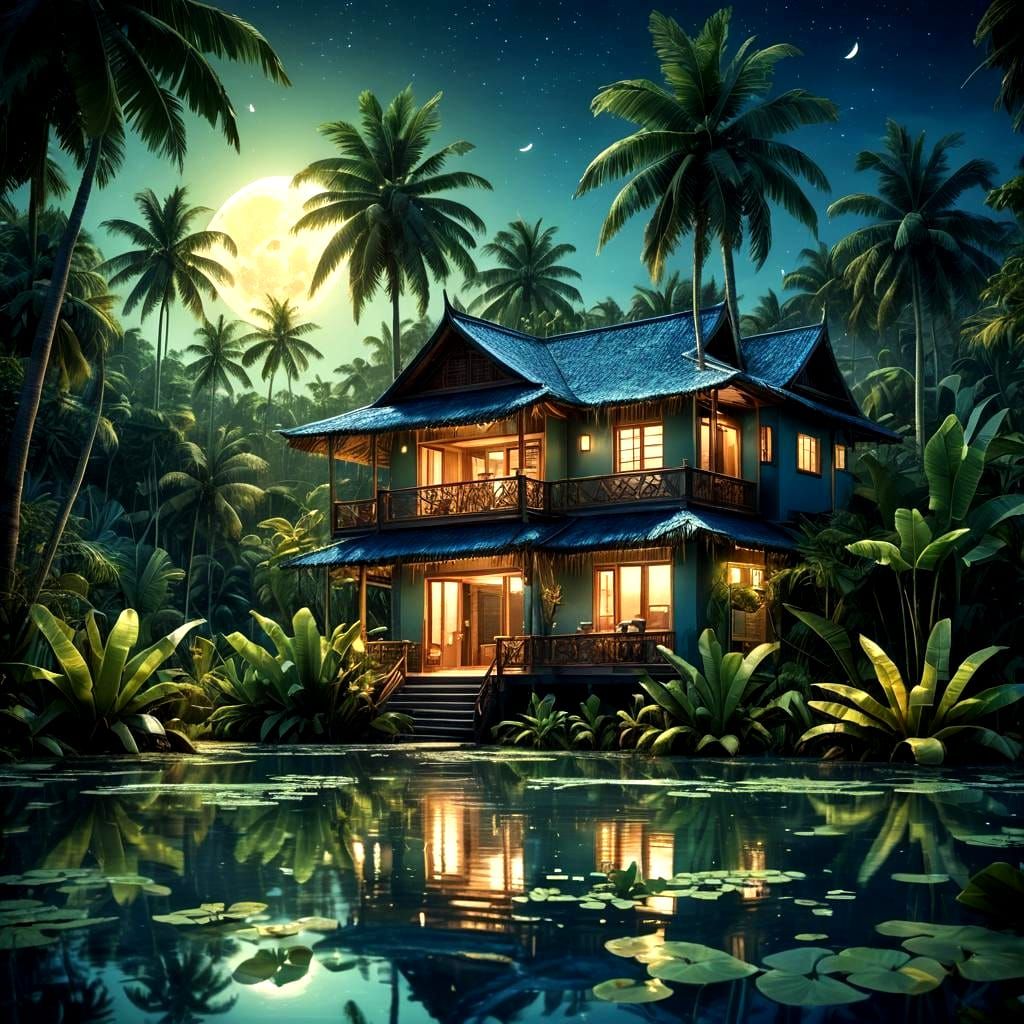 Fantasy House Amidst Coconut and Banana Leaves