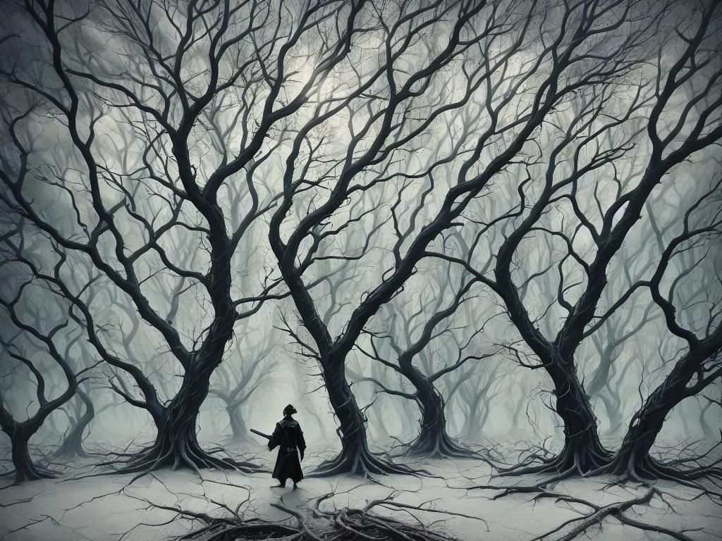 Fantasy Hero Silhouetted Before Castle: Digital Art