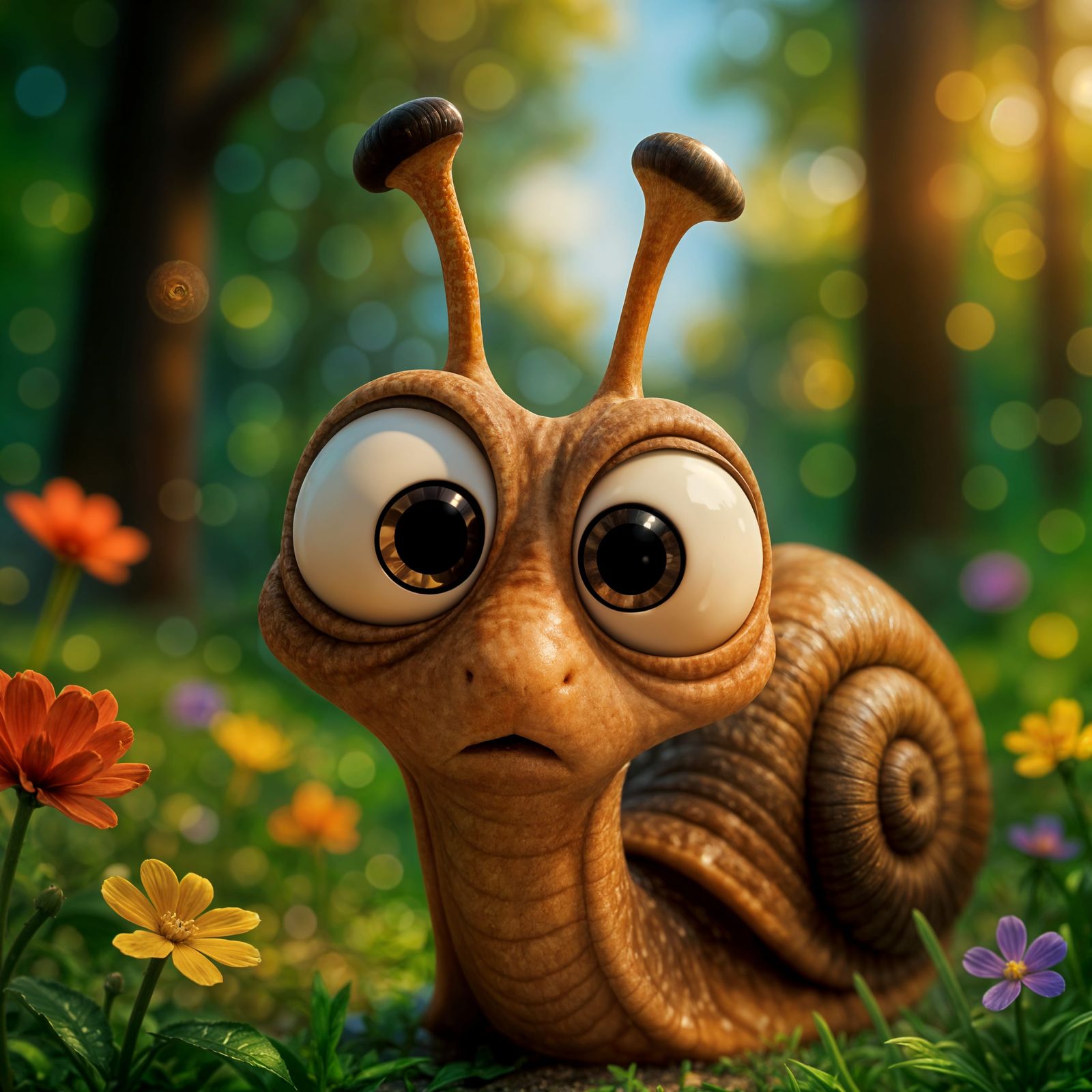 Anthropomorphic Snail in Dreamy Forest: 3D Digital Art