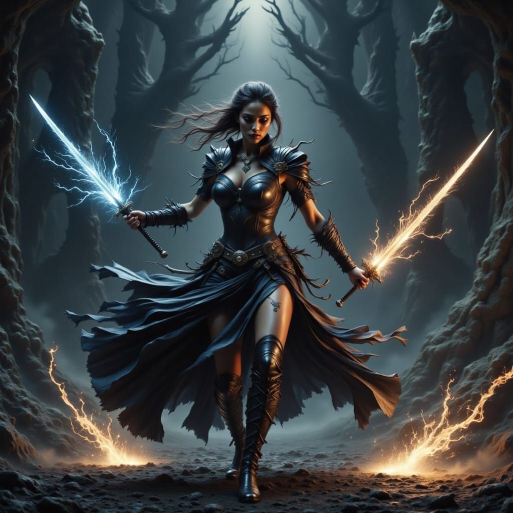 Dancing Magic Warrior in Shadow Realm, Futuristic Style