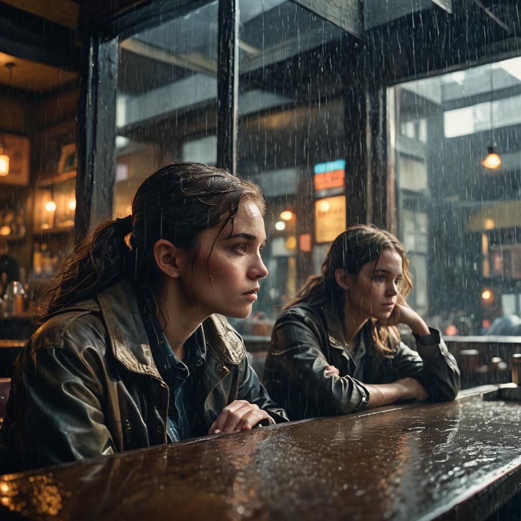 Rainy Bar Scene with Moody Cinematic Lighting