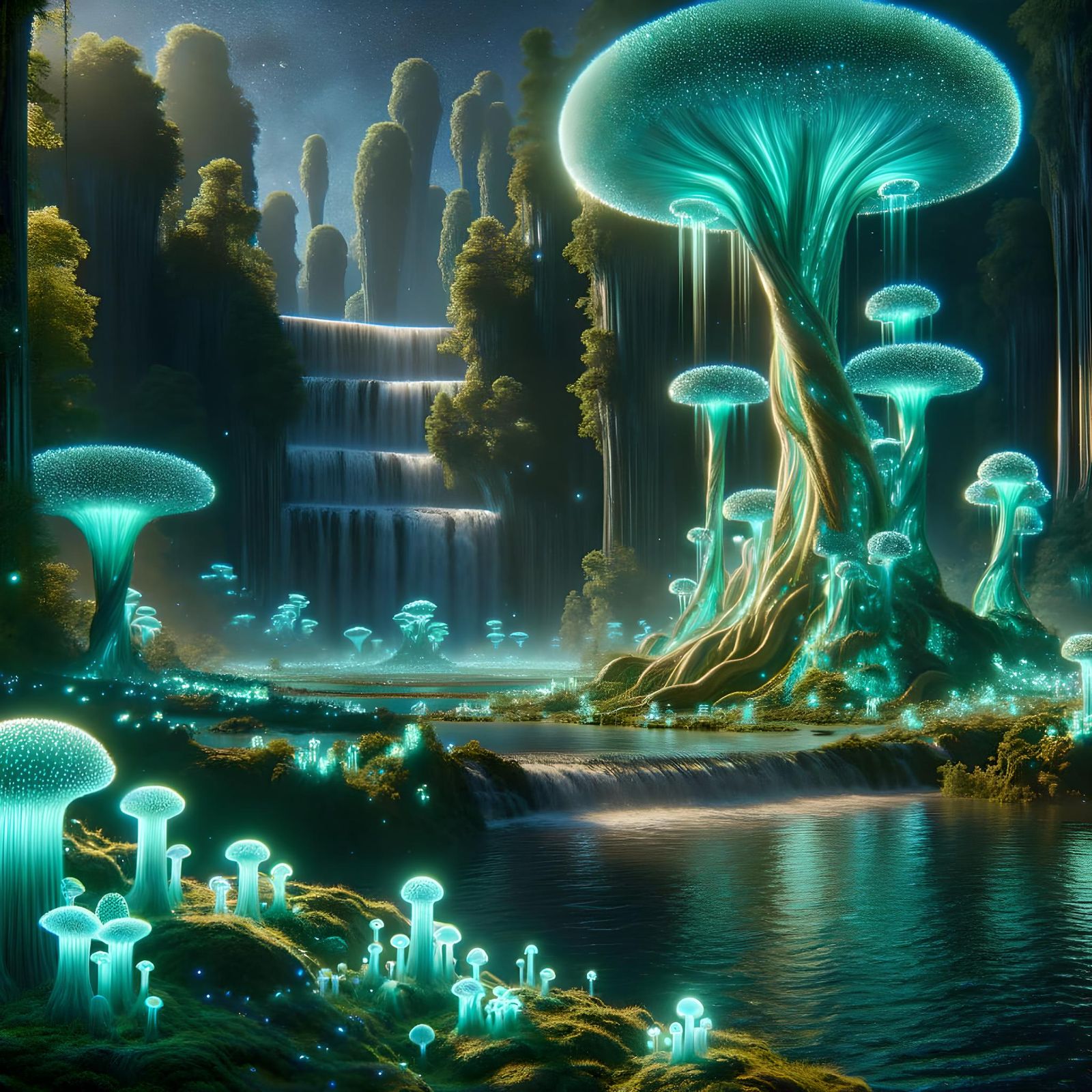 Spectacular Bioluminescent Alien Forest at Night