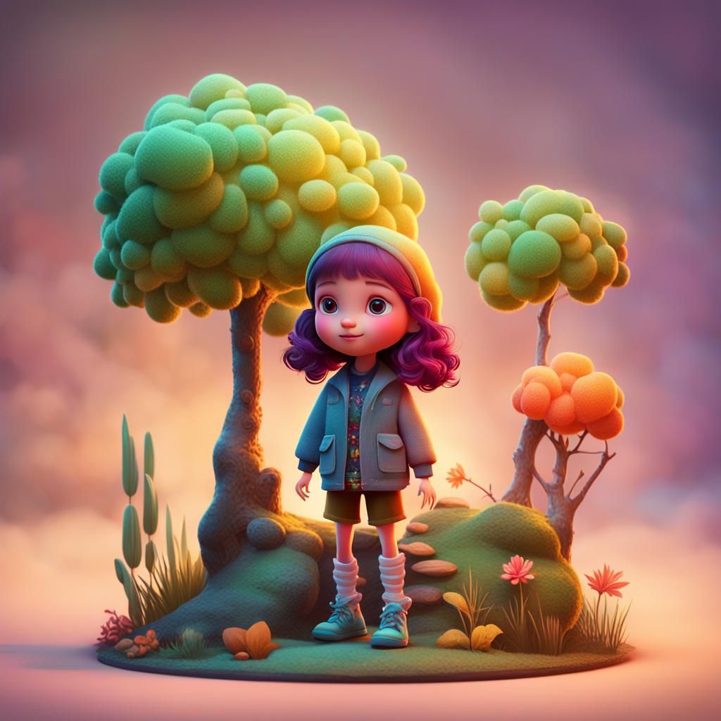 Doll Exploring Nature: Pixar-Style 3D Art
