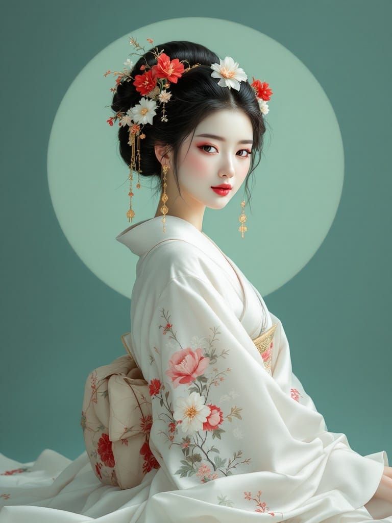 Woman in Kimono, Hokusai and Kuvshinov Style