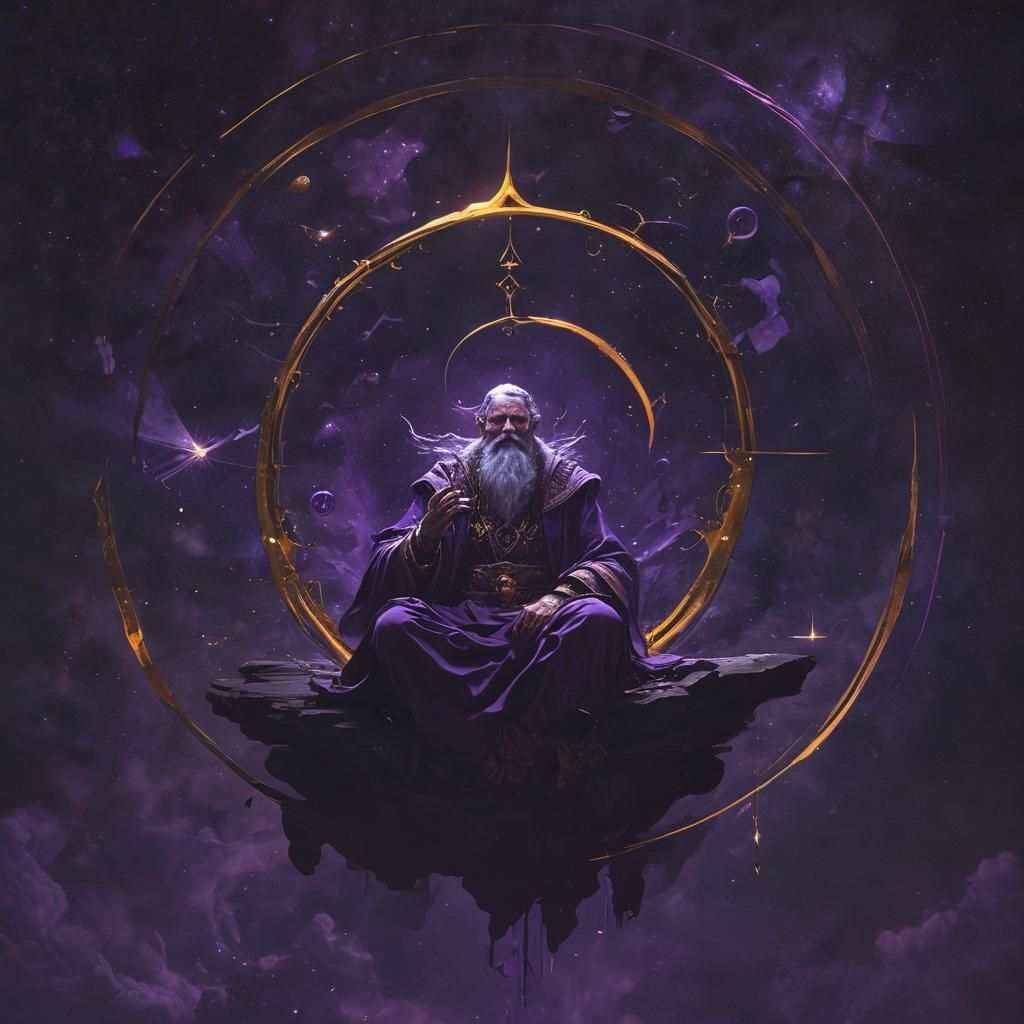 Wizard Meditating in Space: Dark Fantasy Art