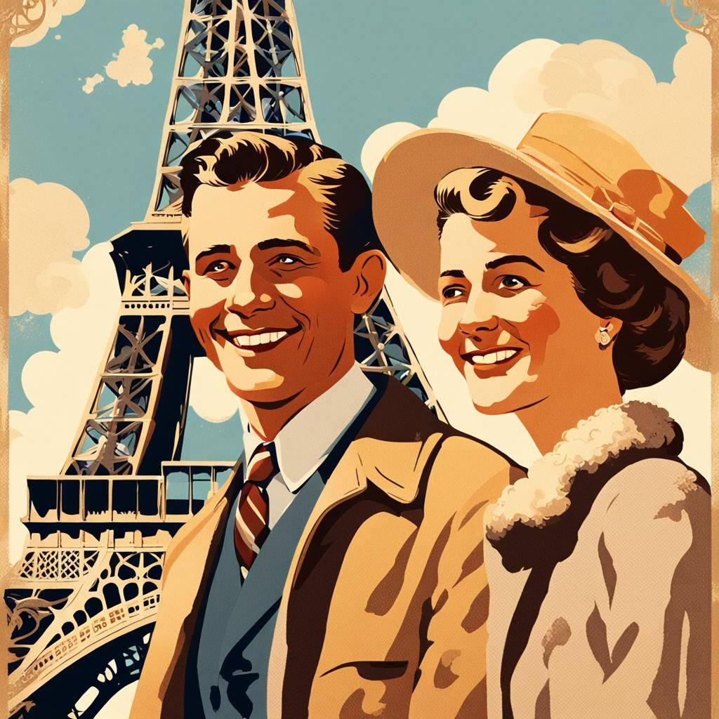Eiffel Tower Travel Poster in Rockwell Style