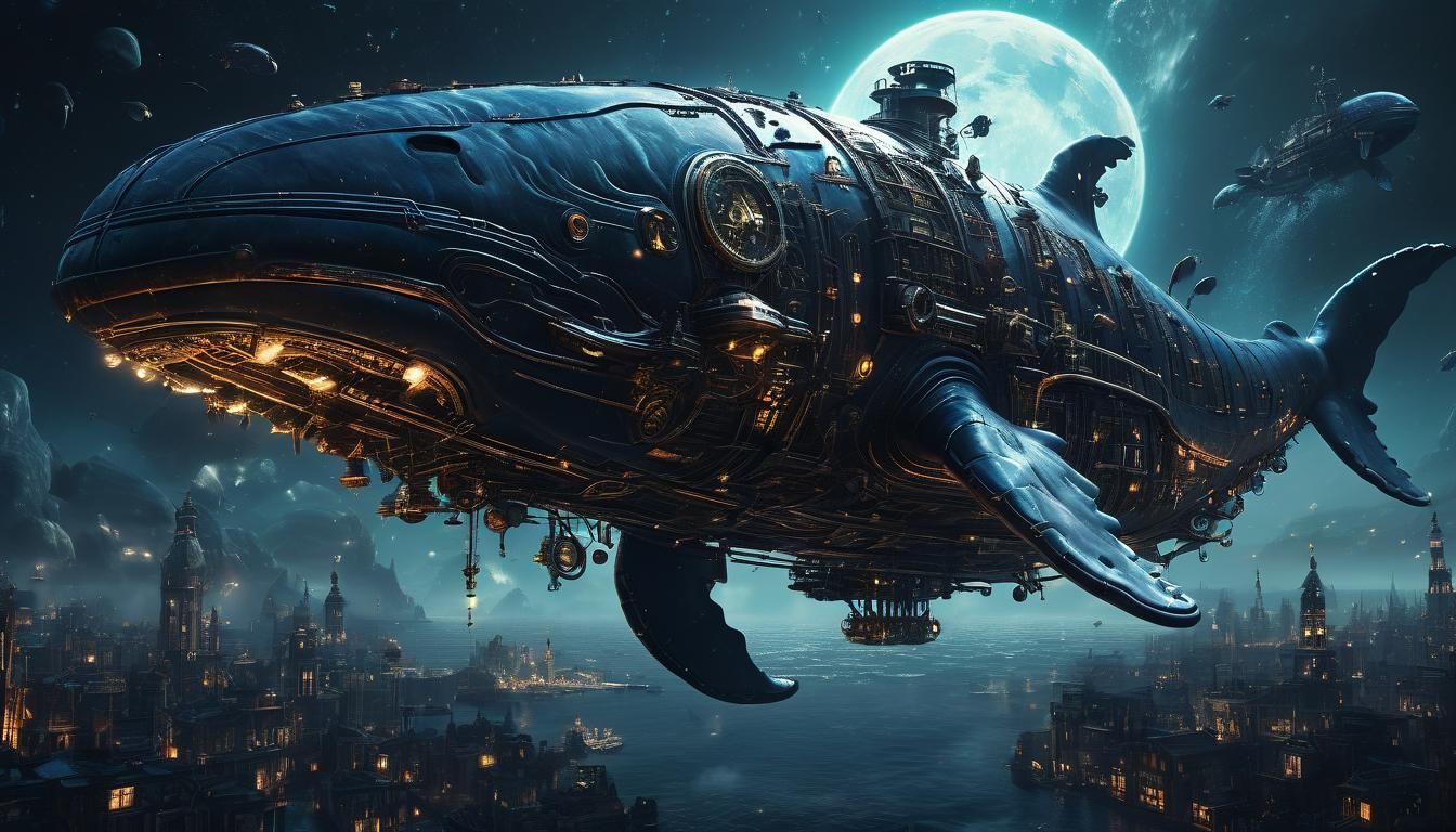 Steampunk Cyborg Whale City Steaming Through Space