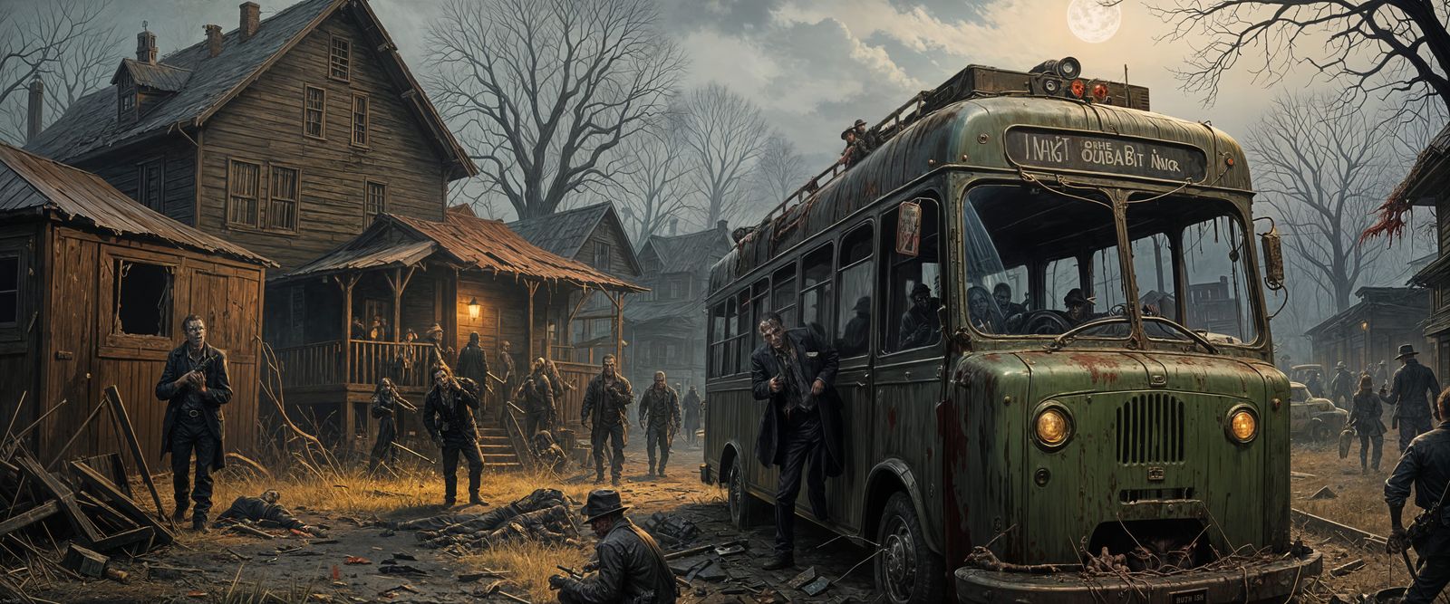 Mysterious Midnight Streets in a Zombie Apocalypse Painting