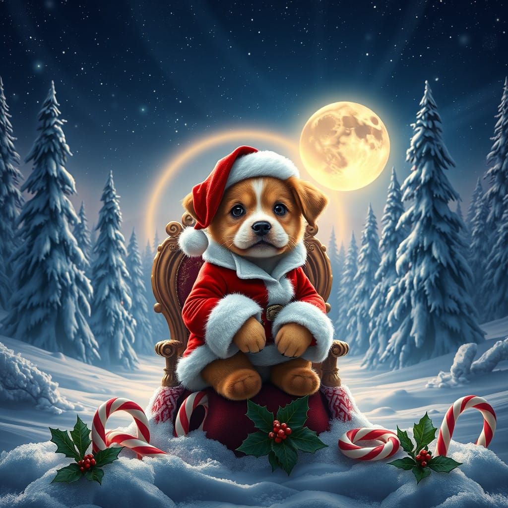 Majestic Santa Puppy in Splendid Winter Wonderland