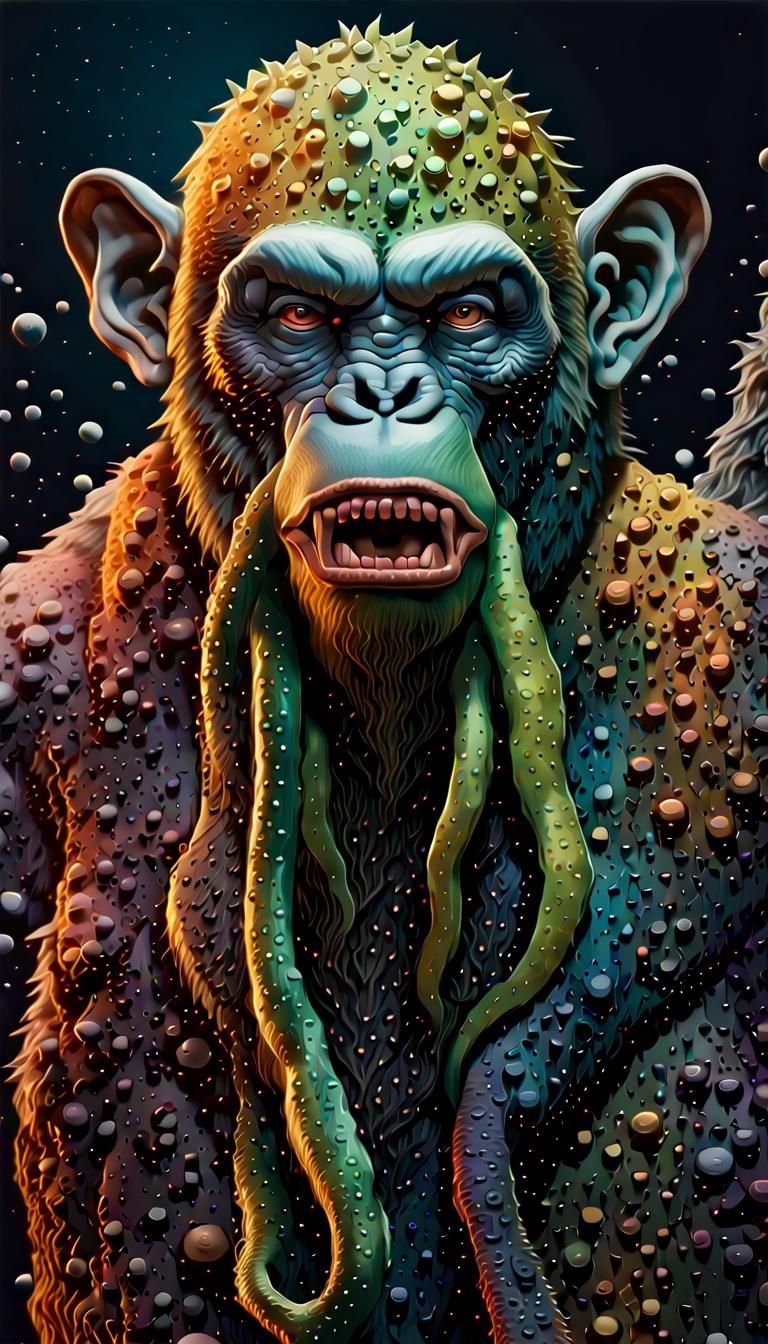 Lovecraftian Apes Black Friday in Hyperrealistic Splash Art
