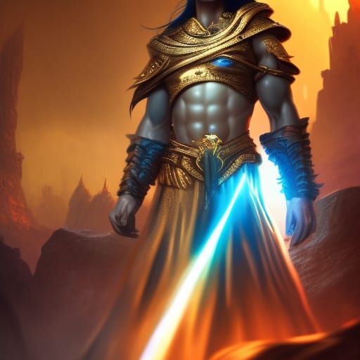 Futuristic Arabian Hero with Dragon and Laser Swords